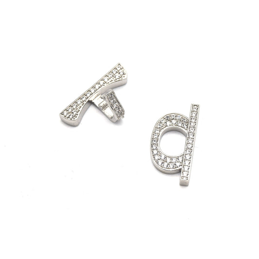 20mm x 25mm Silver Plated Cubic Zirconia Encrusted/Inlaid Bar/Loop Shaped Clasp Components