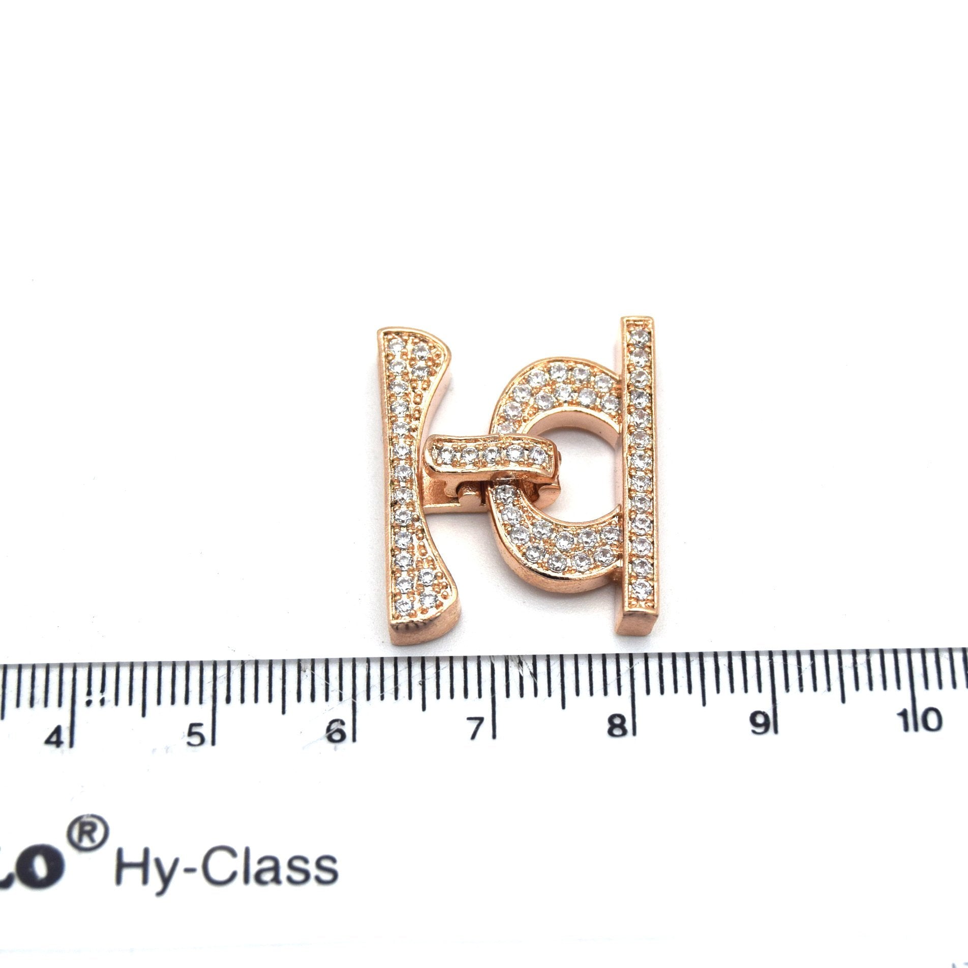 20mm x 25mm Rose Gold Plated Cubic Zirconia Encrusted/Inlaid Bar/Loop Shaped Clasp Components