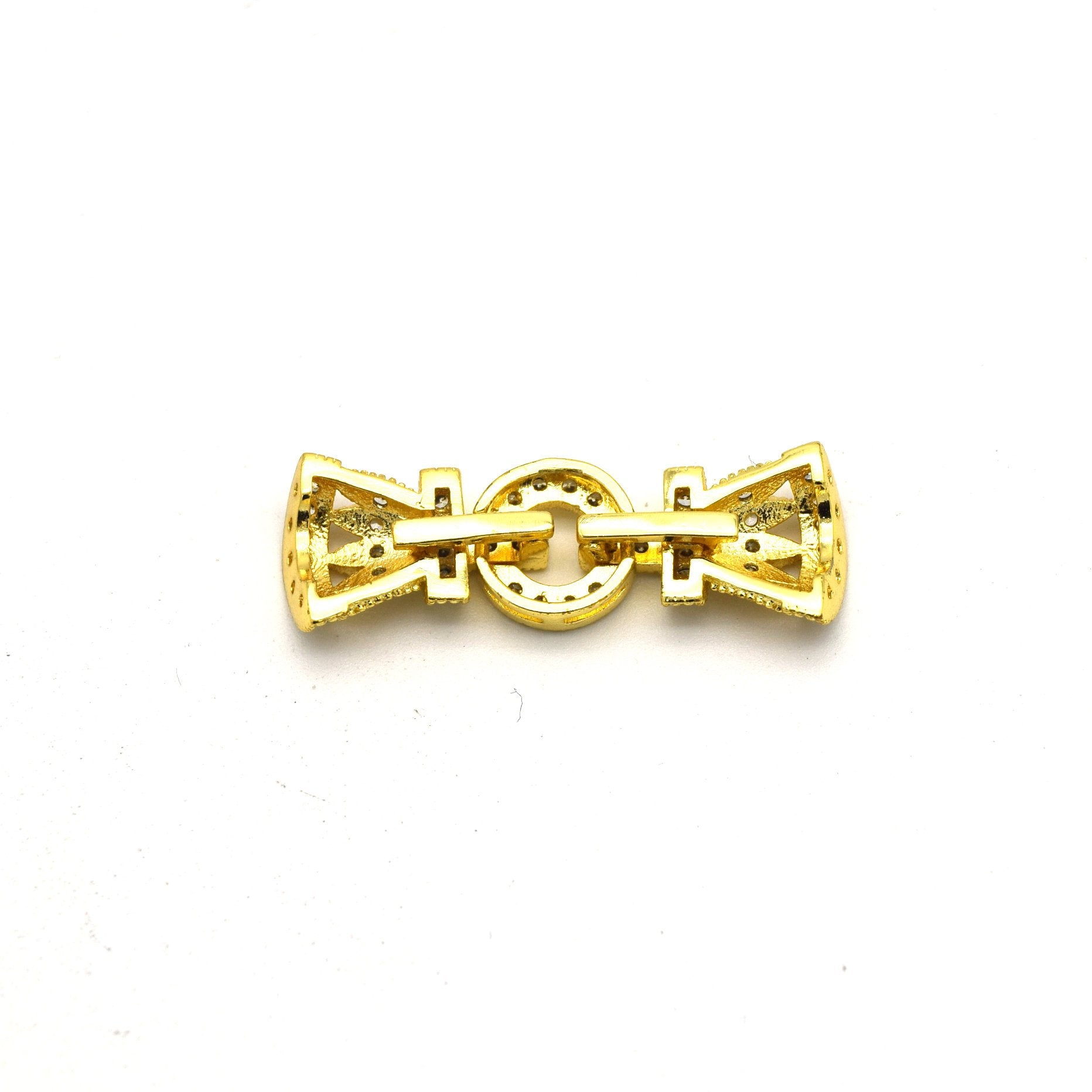 36mm Gold Plated Cubic Zirconia Encrusted/Inlaid Crown Shaped Double Clasp Components