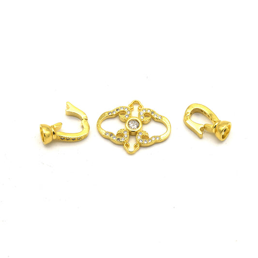 36mm Gold Plated Cubic Zirconia Encrusted/Inlaid Ornate Diamond Shaped Double Clasp Components