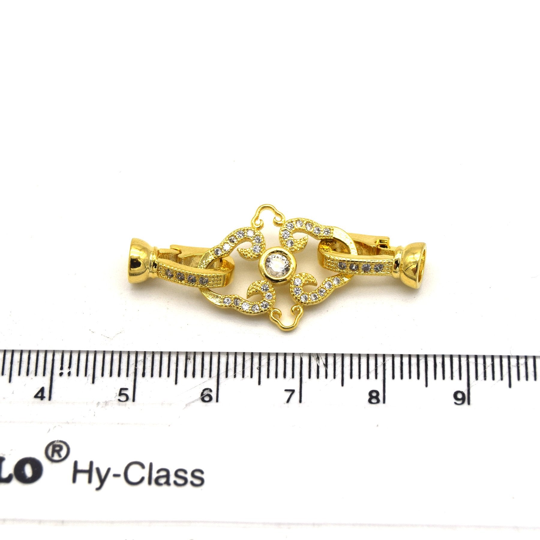 36mm Gold Plated Cubic Zirconia Encrusted/Inlaid Ornate Diamond Shaped Double Clasp Components