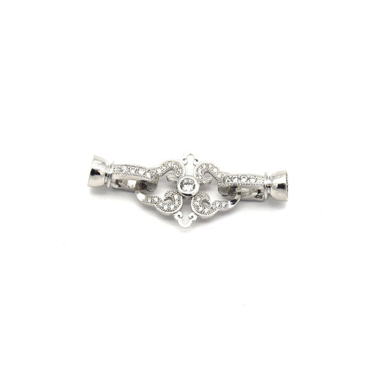 36mm Silver Plated Cubic Zirconia Encrusted/Inlaid Ornate Diamond Shaped Double Clasp Components