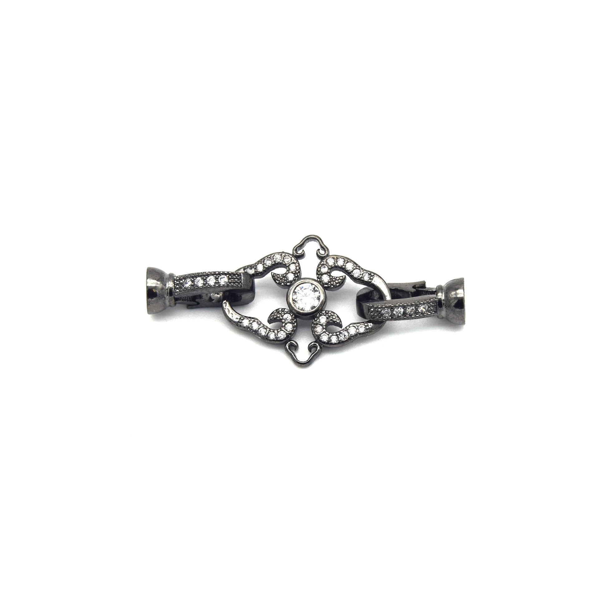 36mm Gunmetal Plated Cubic Zirconia Encrusted/Inlaid Ornate Diamond Shaped Double Clasp Components