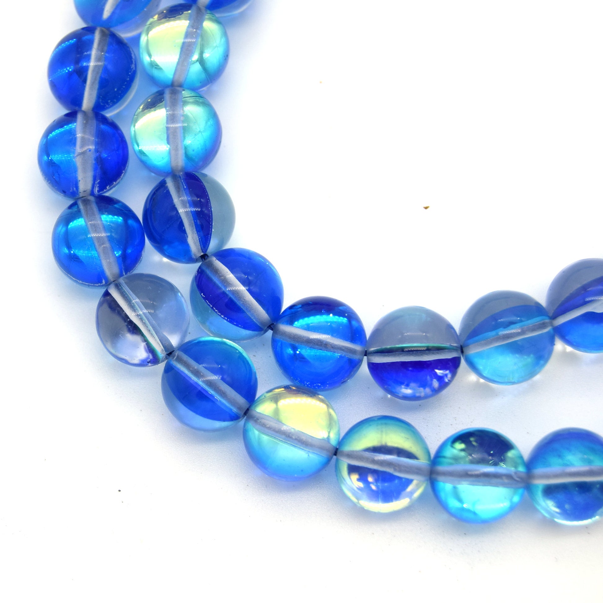 10mm Smooth Clear/Aqua Round/Ball Shaped Glass Moonstone Beads - (Approx. 15&quot; Strand ~39 Beads)