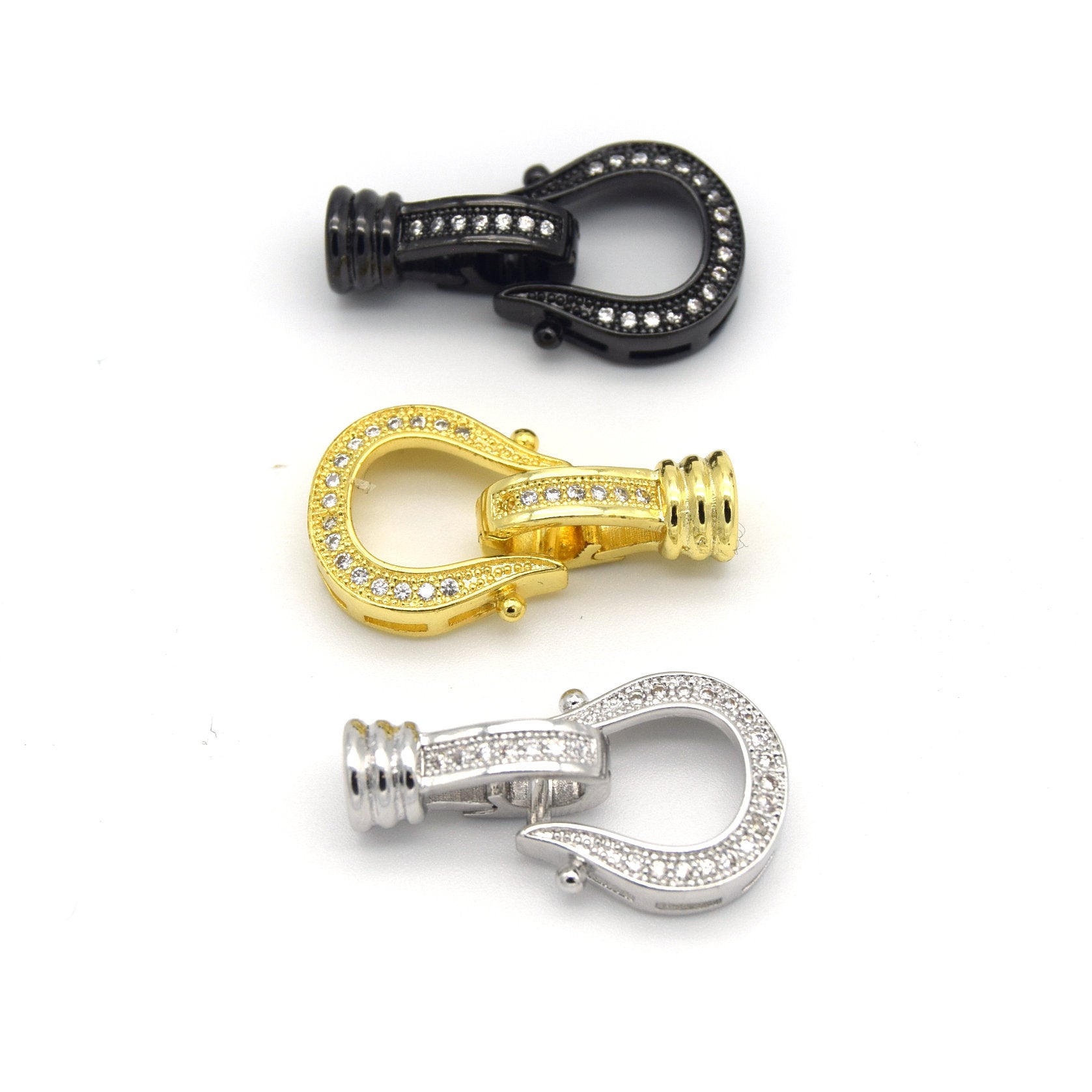 25mm x 13mm Gold Plated Cubic Zirconia Encrusted/Inlaid Horseshoe/Claw Shaped Clasp Components