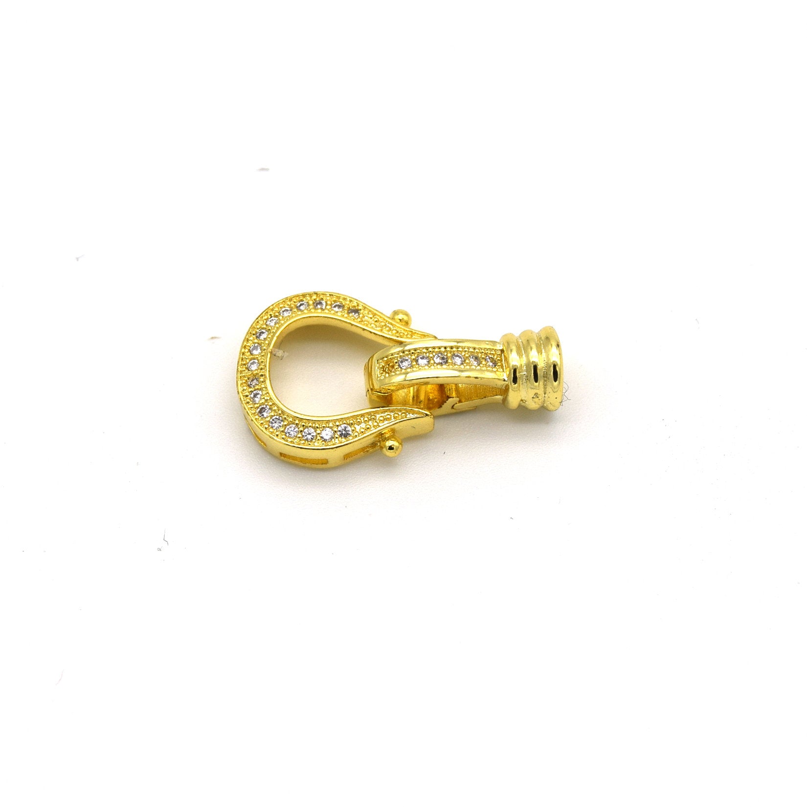 25mm x 13mm Gold Plated Cubic Zirconia Encrusted/Inlaid Horseshoe/Claw Shaped Clasp Components