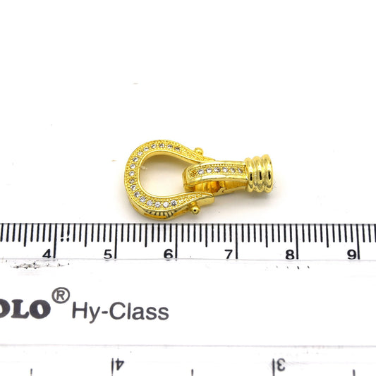 25mm x 13mm Gold Plated Cubic Zirconia Encrusted/Inlaid Horseshoe/Claw Shaped Clasp Components