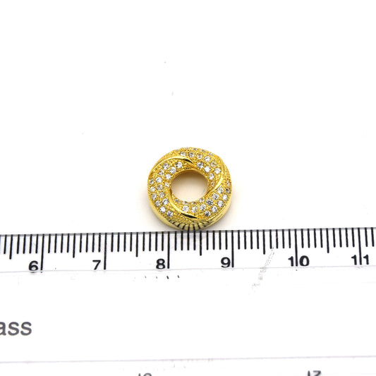 13mm x 13mm Gold Plated Cubic Zirconia Encrusted/Inlaid Swirled Donut/Ring Shaped Bead