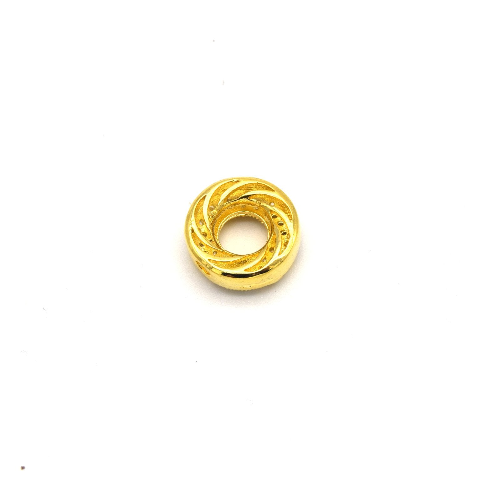 13mm x 13mm Gold Plated Cubic Zirconia Encrusted/Inlaid Swirled Donut/Ring Shaped Bead