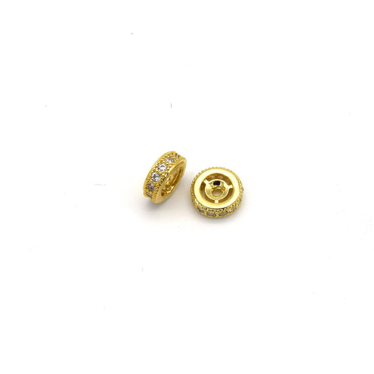 8mm x 8mm Gold Plated Cubic Zirconia Encrusted/Inlaid Eyed Donut/Ring Shaped Bead