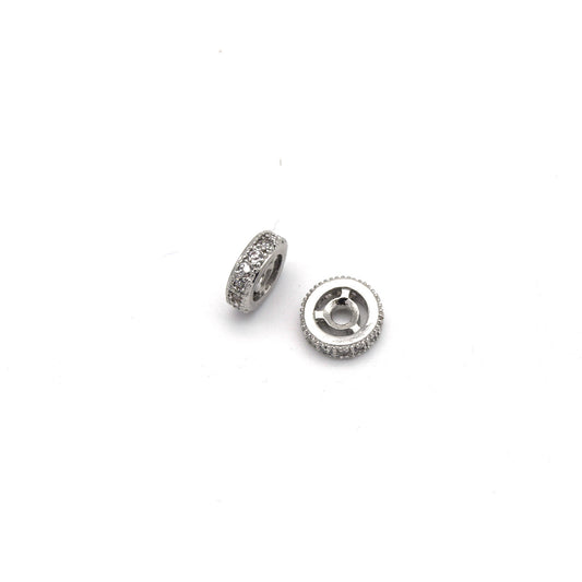 8mm x 8mm Silver Plated Cubic Zirconia Encrusted/Inlaid Eyed Donut/Ring Shaped Bead