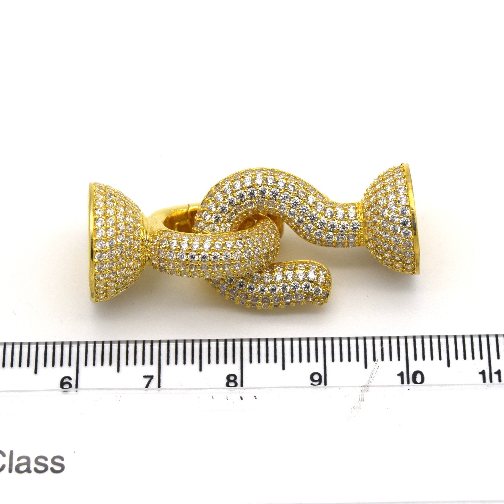 40mm x 16mm Gold Plated Cubic Zirconia Encrusted/Inlaid Nesting Hook/Ring Shaped Clasp Components