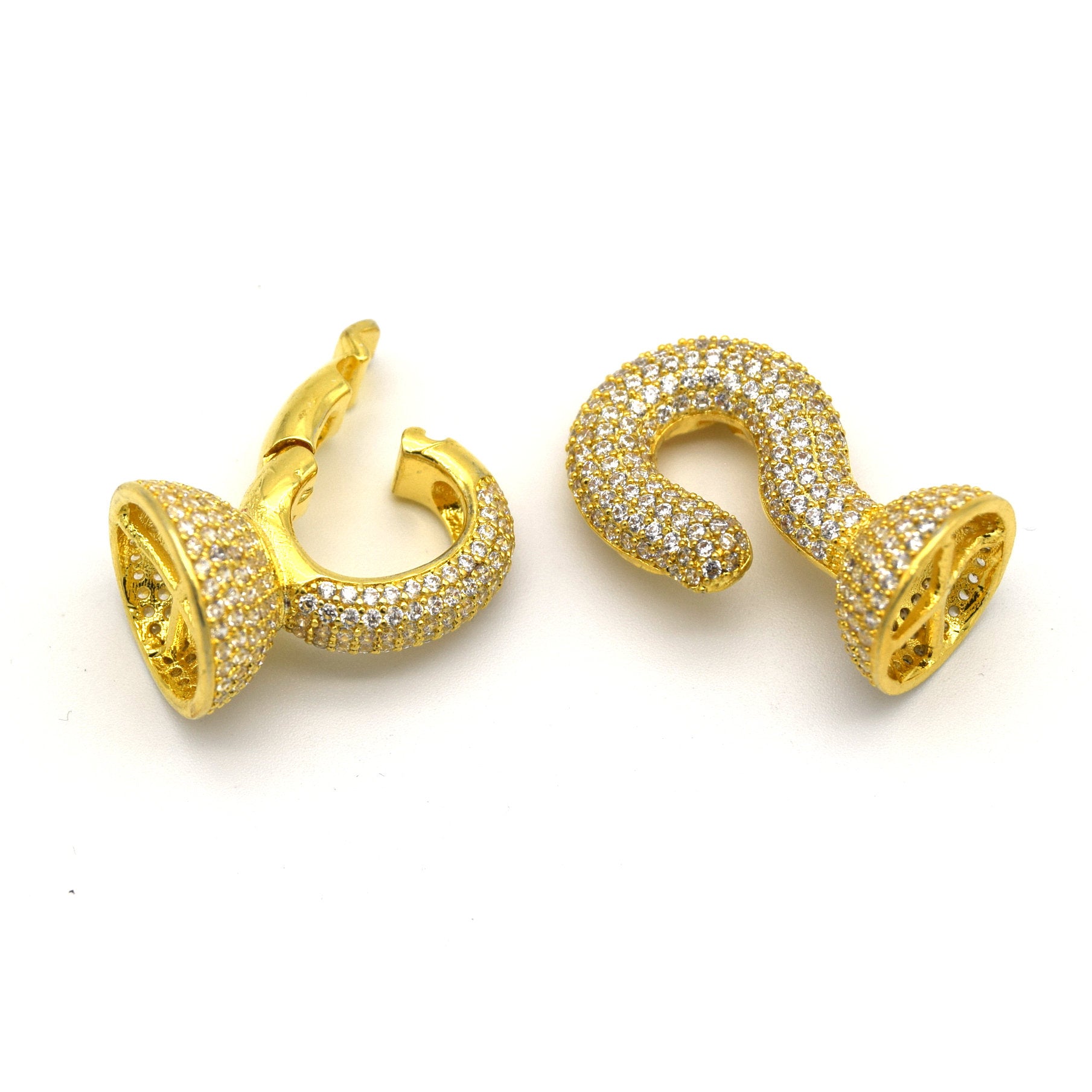 40mm x 16mm Gold Plated Cubic Zirconia Encrusted/Inlaid Nesting Hook/Ring Shaped Clasp Components