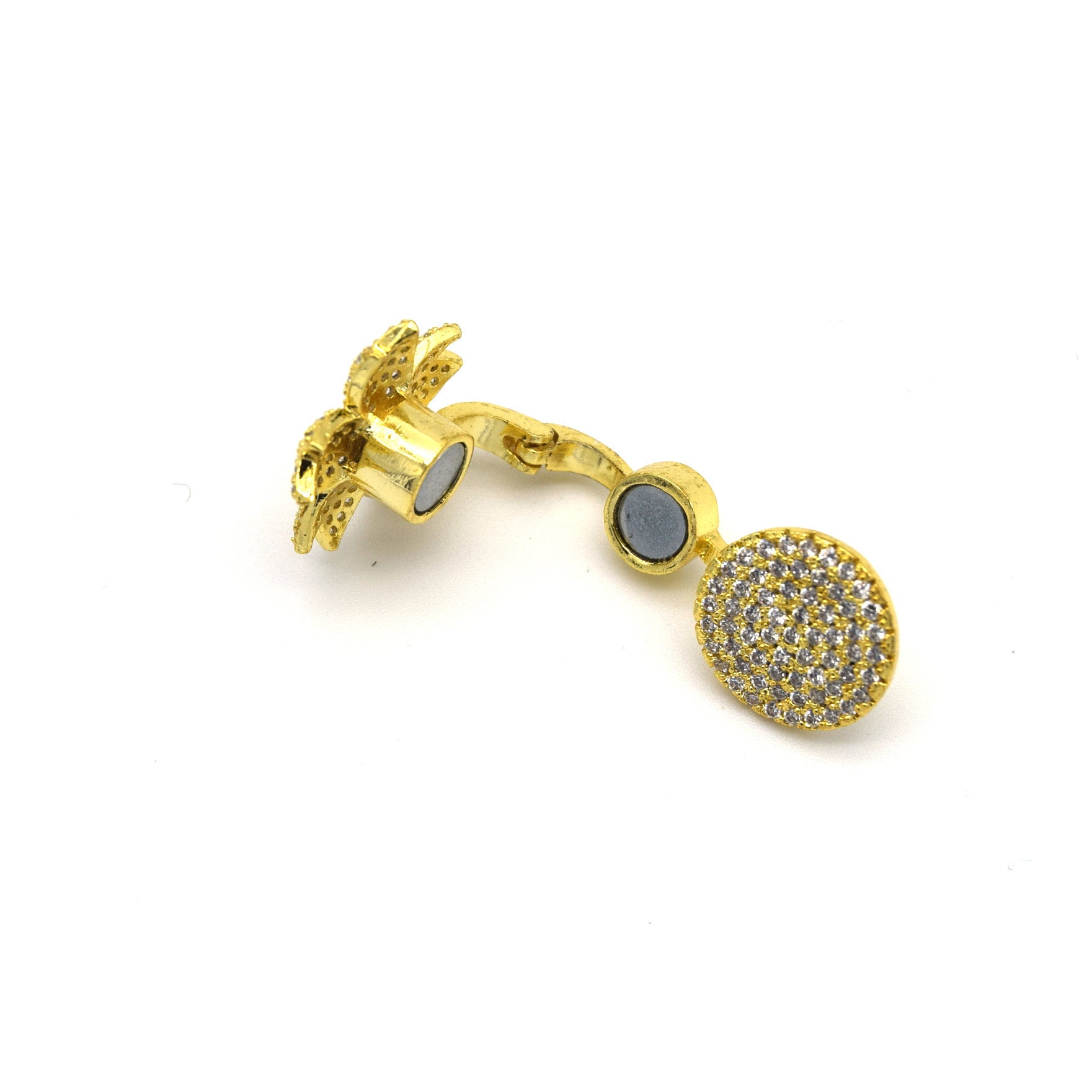 26mm Gold Plated Cubic Zirconia Encrusted/Inlaid Flower Shaped Drop Pendant with Magnet Clasp