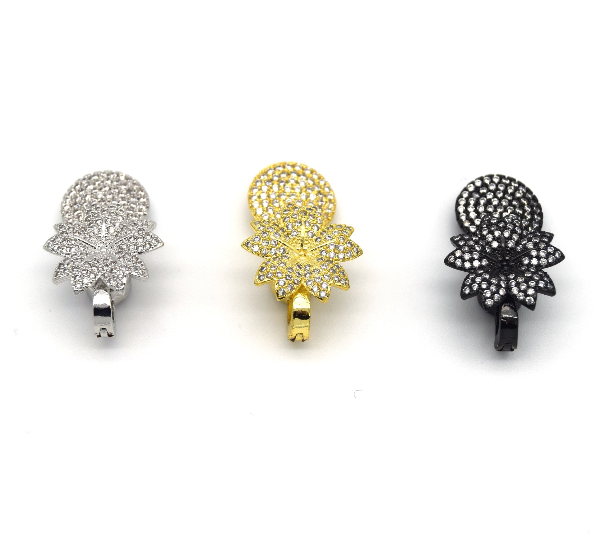 26mm Gold Plated Cubic Zirconia Encrusted/Inlaid Flower Shaped Drop Pendant with Magnet Clasp