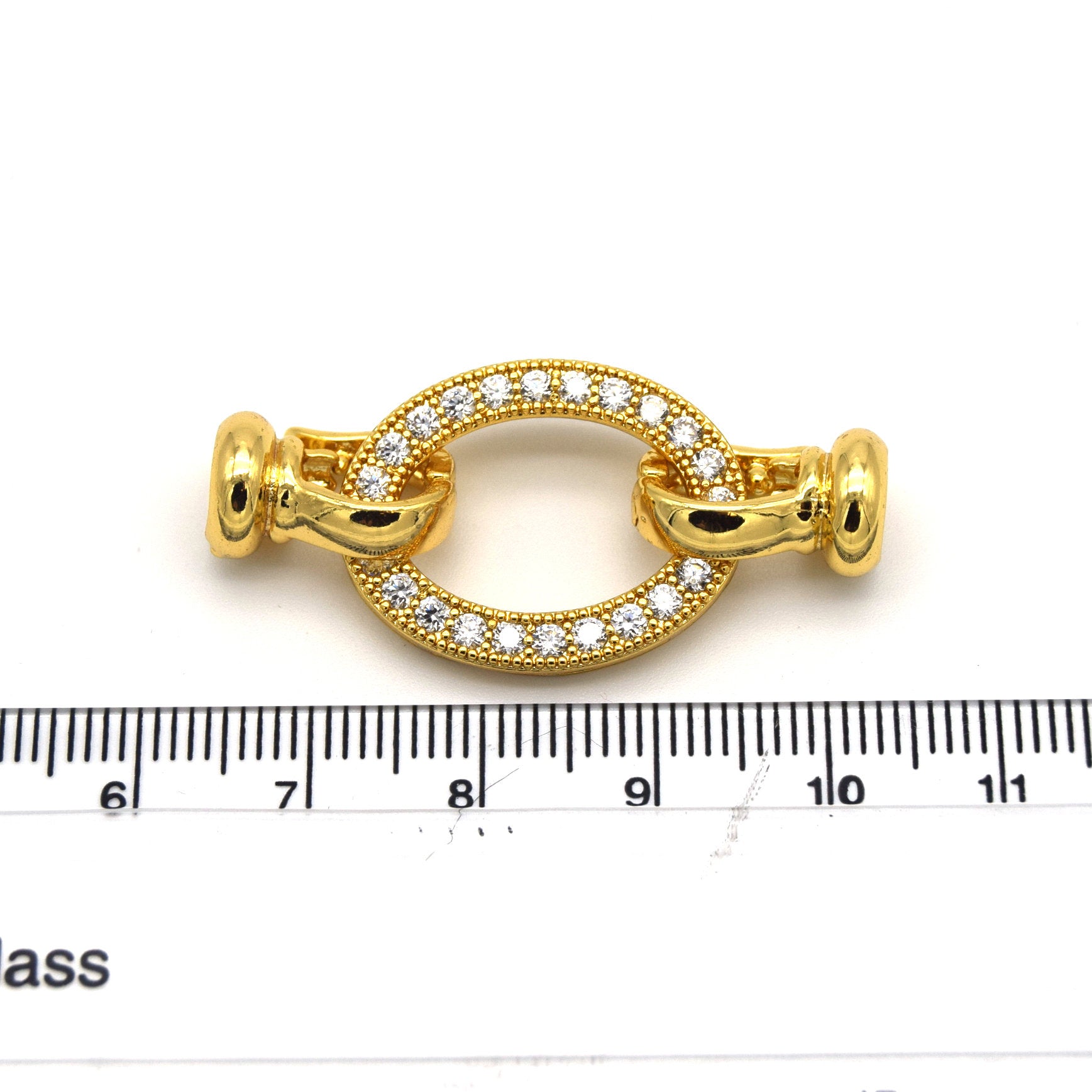 40mm x 18mm Gold Plated Cubic Zirconia Encrusted/Inlaid Open Oval Shaped Double Clasp Components