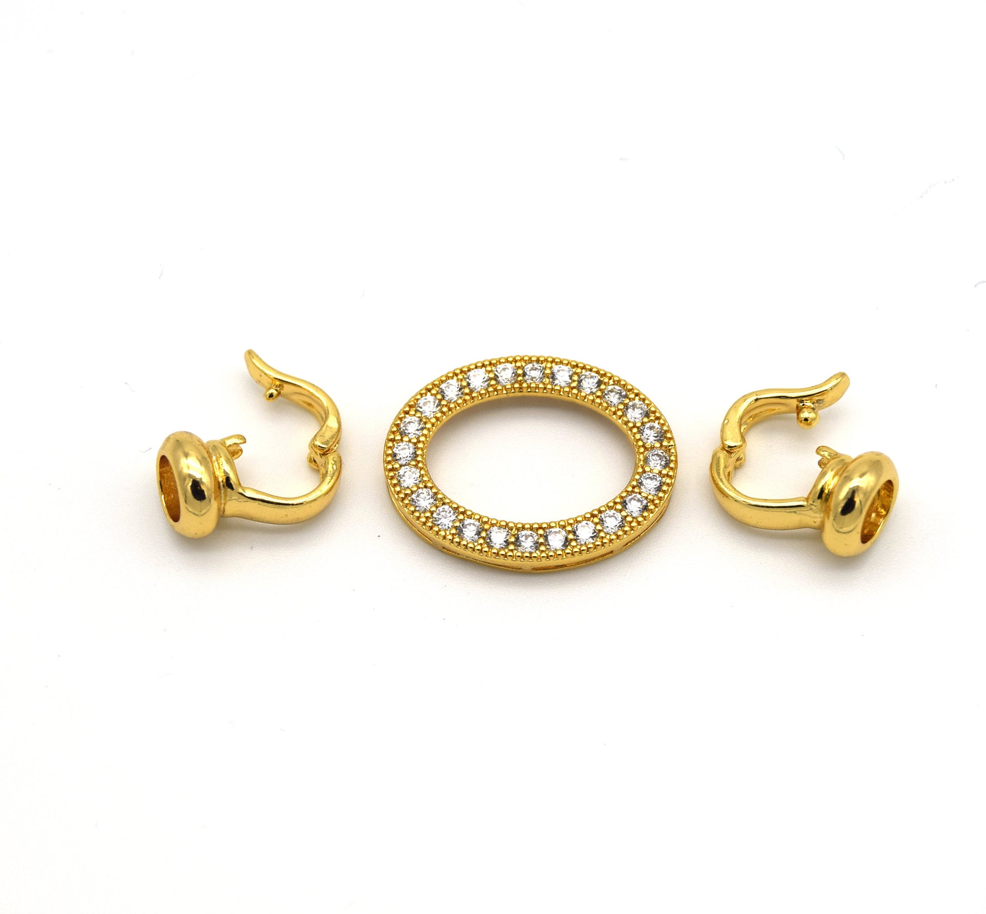 40mm x 18mm Gold Plated Cubic Zirconia Encrusted/Inlaid Open Oval Shaped Double Clasp Components