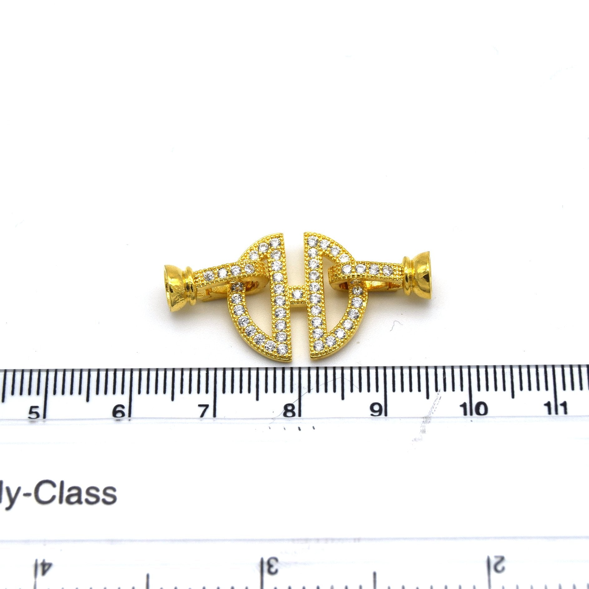 32mm x 15mm Gold Plated Cubic Zirconia Encrusted/Inlaid Coin Shaped Double Clasp Components