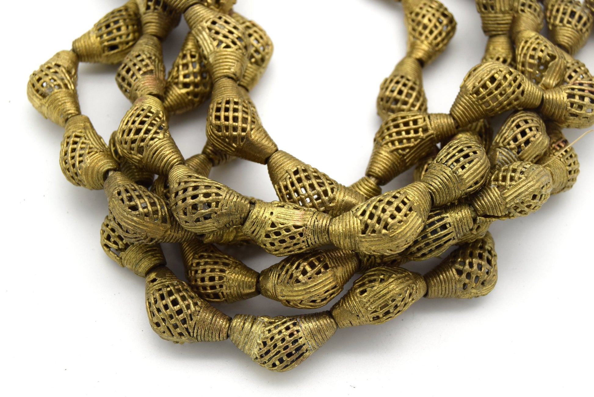 25mm x 15mm African Brass Articulated Round Triangular Shaped Beads - (Approx. 24" Strand ~20 Beads)