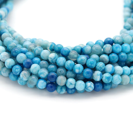 Smooth Aqua Mottled Dyed Agate Round/Ball Shaped Beads - Sold by 15.5" Strands - Quality Gemstone - (4mm 6mm 8mm 10mm Available)