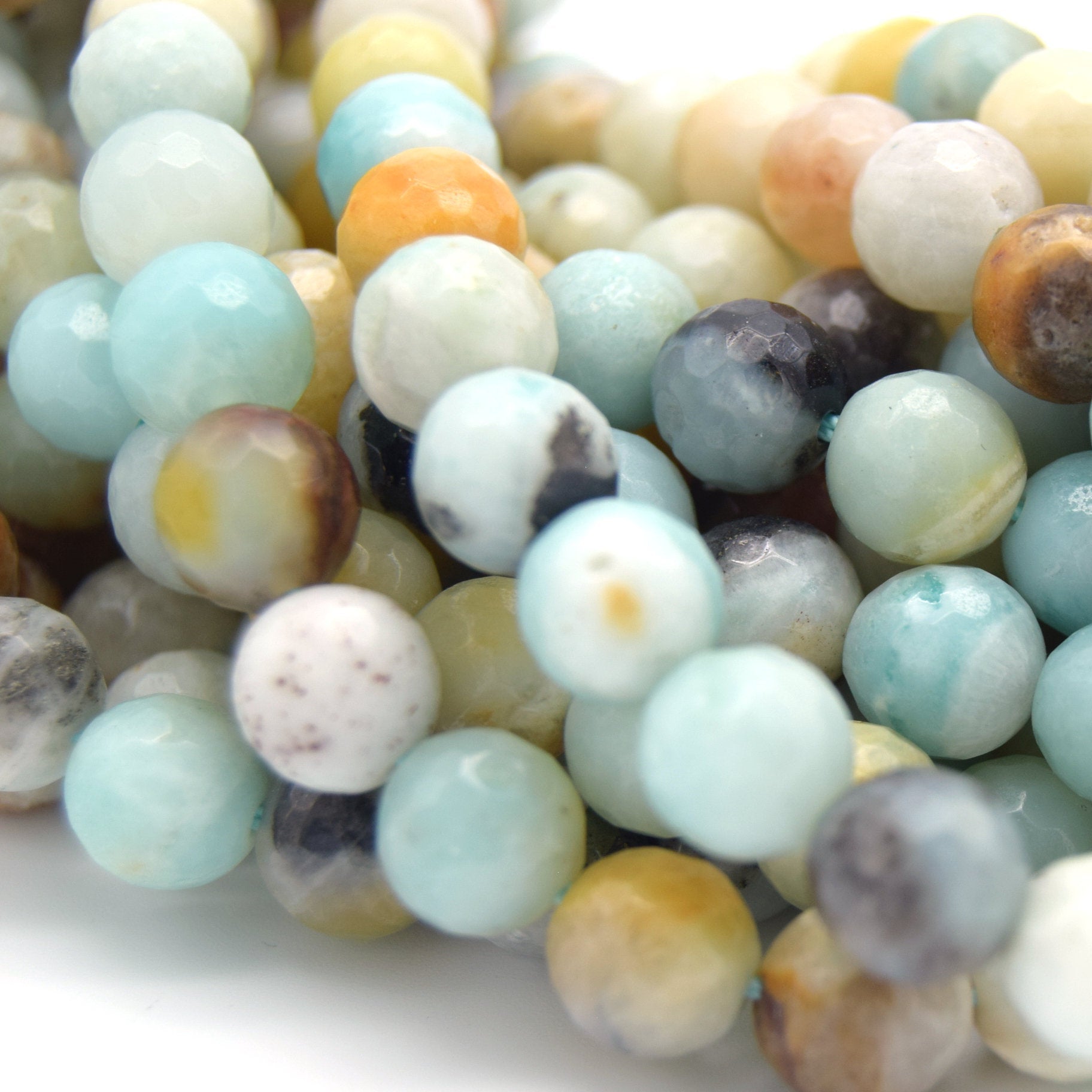 Faceted Round Multicolor Amazonite Beads - 15.5" Strand - Semi-Precious Gemstone - (4mm 6mm 8mm 10mm 12mm Available)