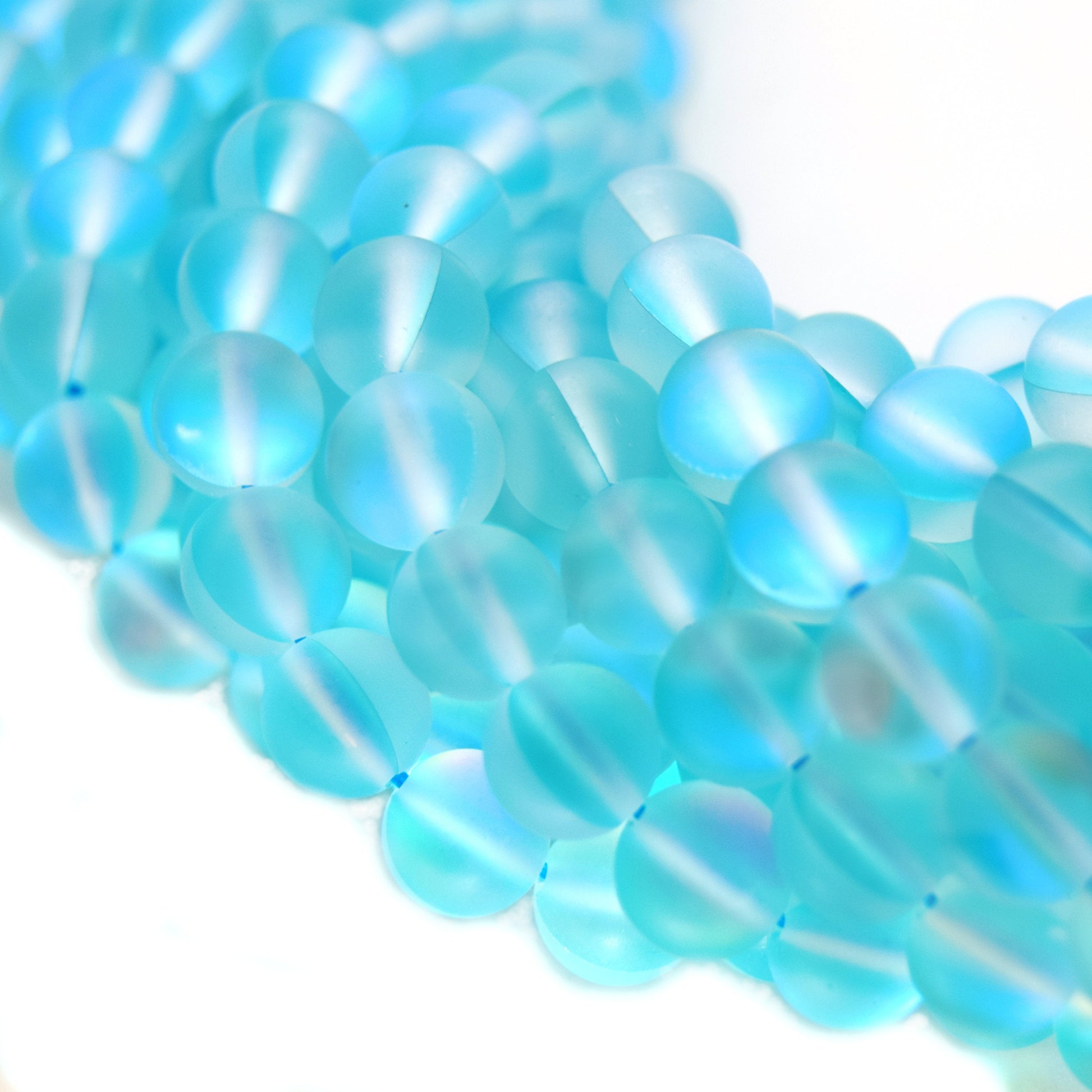 Synthetic Moonstone Beads | Mystic Aura Quartz Beads | Turquoise Matte Holographic Glass Beads - 6mm 8mm 10mm 12mm Available