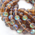 Synthetic Moonstone Beads | Mystic Aura Quartz Beads | Brown Matte Holographic Glass Beads - 6mm 8mm 10mm 12mm Available