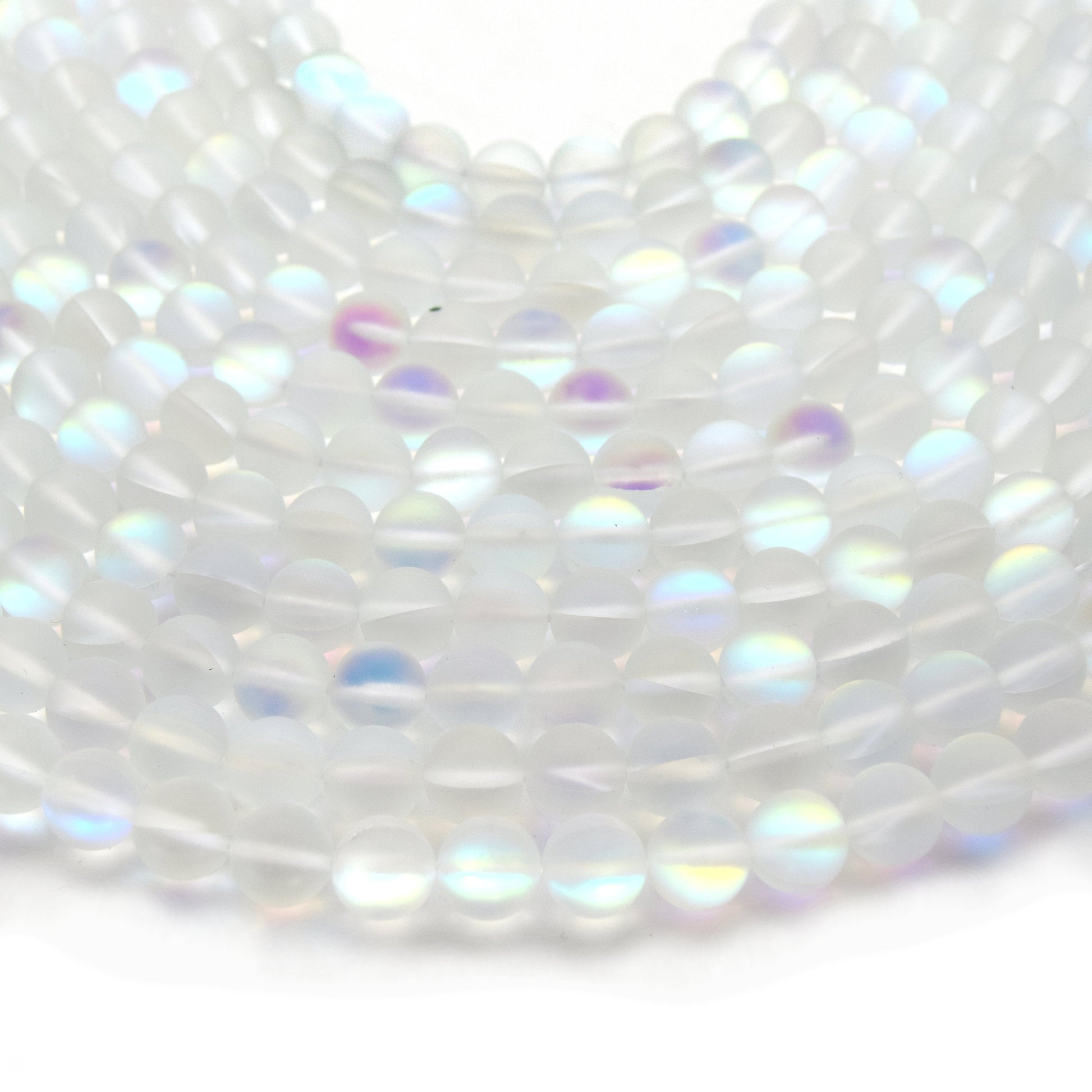 Synthetic Moonstone Beads | Mystic Aura Quartz Beads | White Matte Holographic Glass Beads - 6mm 8mm 10mm 12mm Available