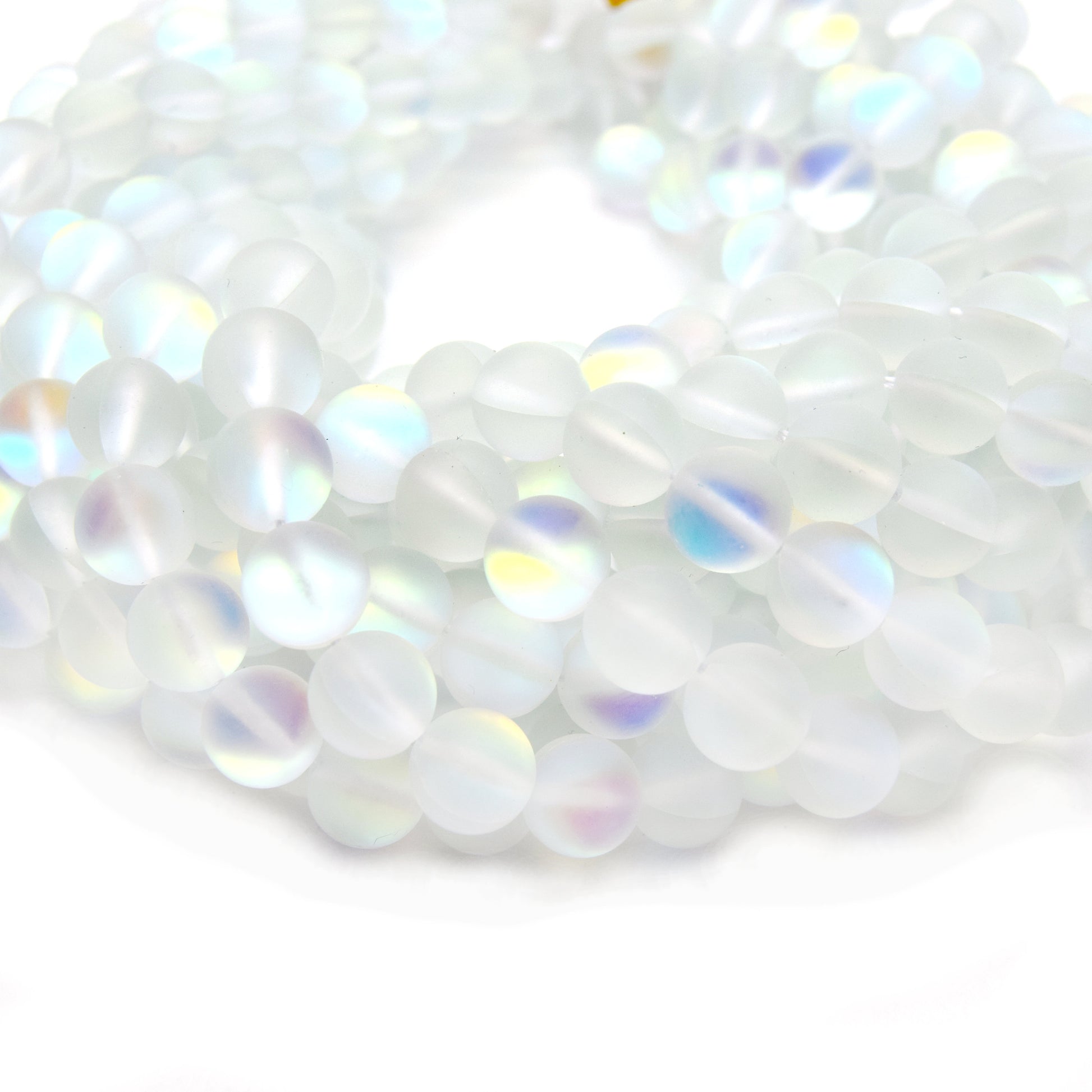 Synthetic Moonstone Beads | Mystic Aura Quartz Beads | White Matte Holographic Glass Beads - 6mm 8mm 10mm 12mm Available