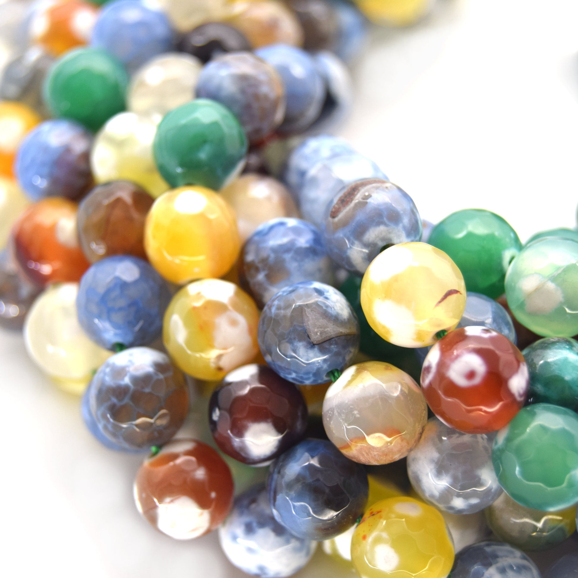 Dyed Agate Beads | 10mm Faceted Smooth Yellow/Green/Gray Spotted Round Gemstone Beads