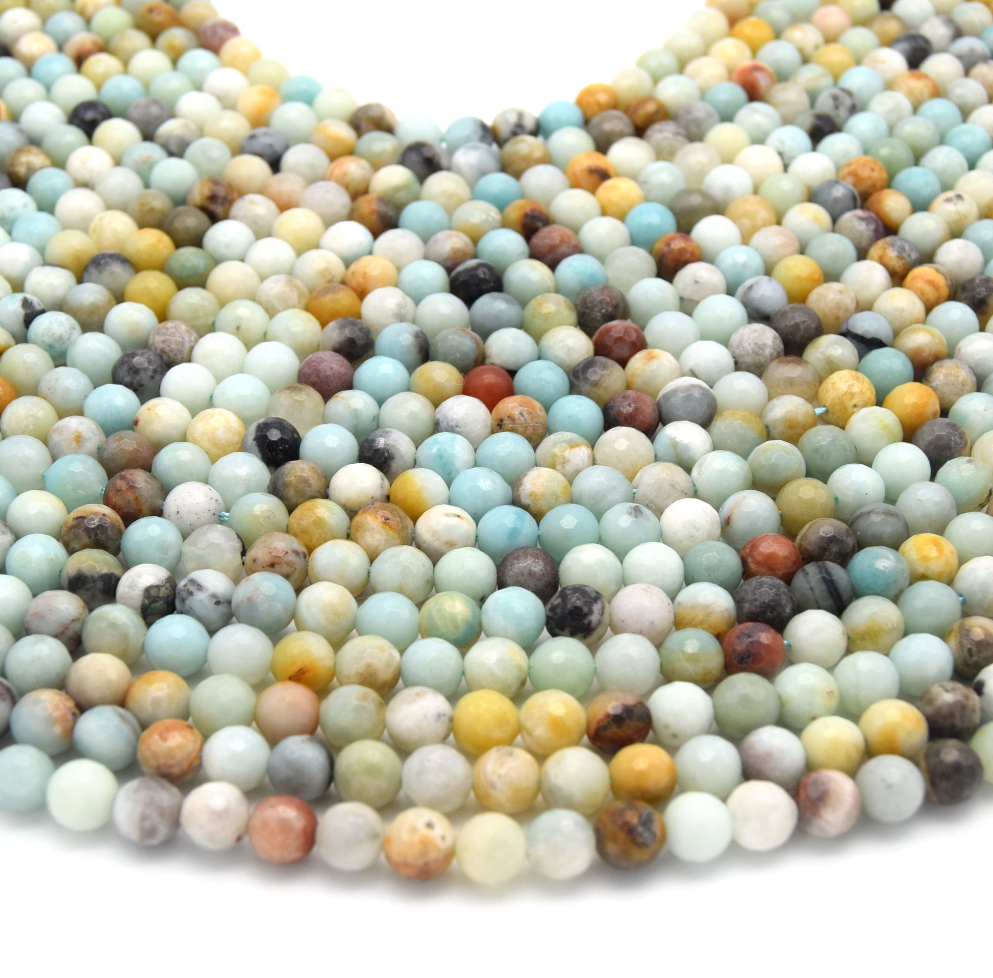 Faceted Round Multicolor Amazonite Beads - 15.5" Strand - Semi-Precious Gemstone - (4mm 6mm 8mm 10mm 12mm Available)