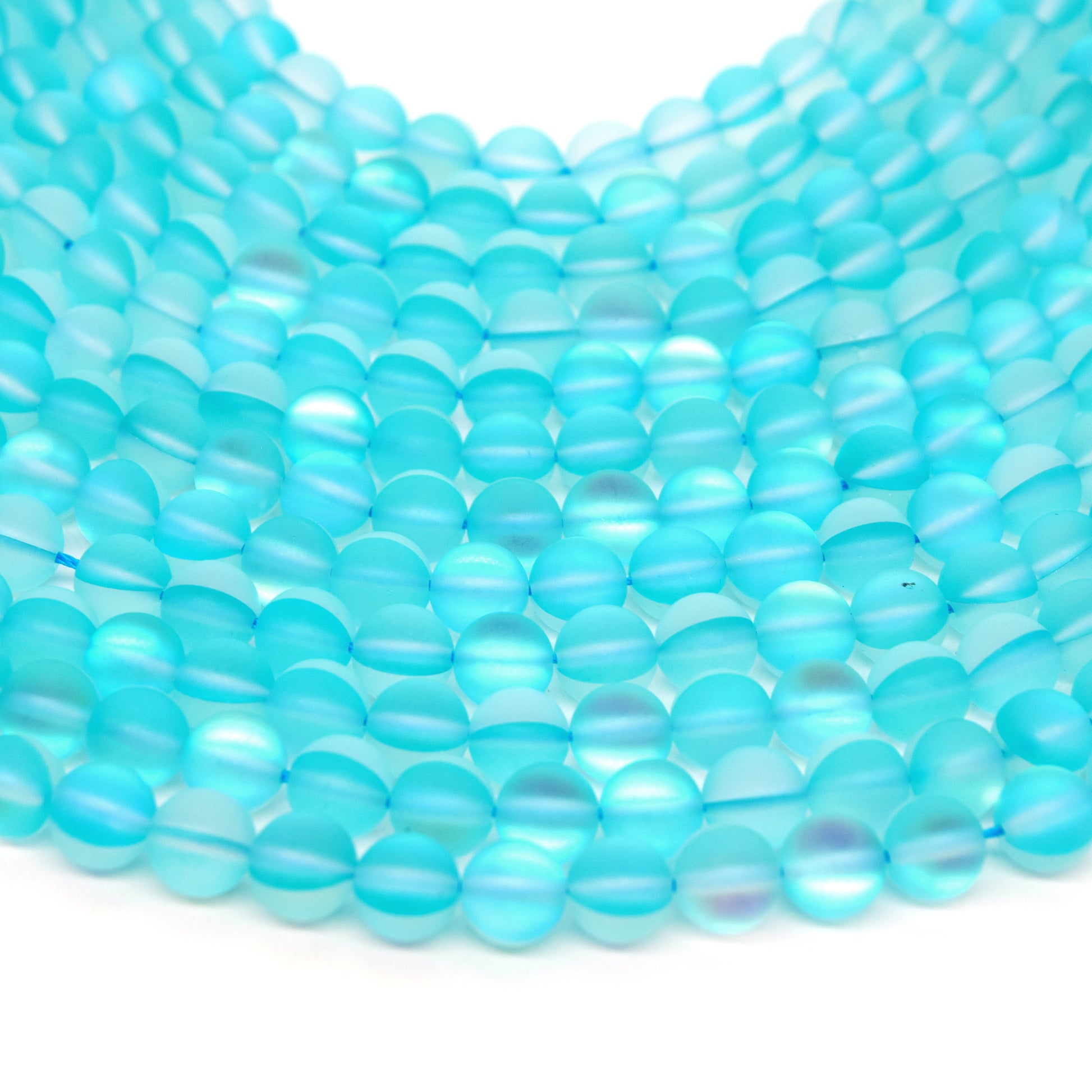 Synthetic Moonstone Beads | Mystic Aura Quartz Beads | Turquoise Matte Holographic Glass Beads - 6mm 8mm 10mm 12mm Available