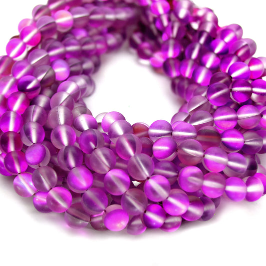 Synthetic Moonstone Beads | Mystic Aura Quartz Beads | Purple Matte Holographic Glass Beads - 6mm 8mm 10mm 12mm Available