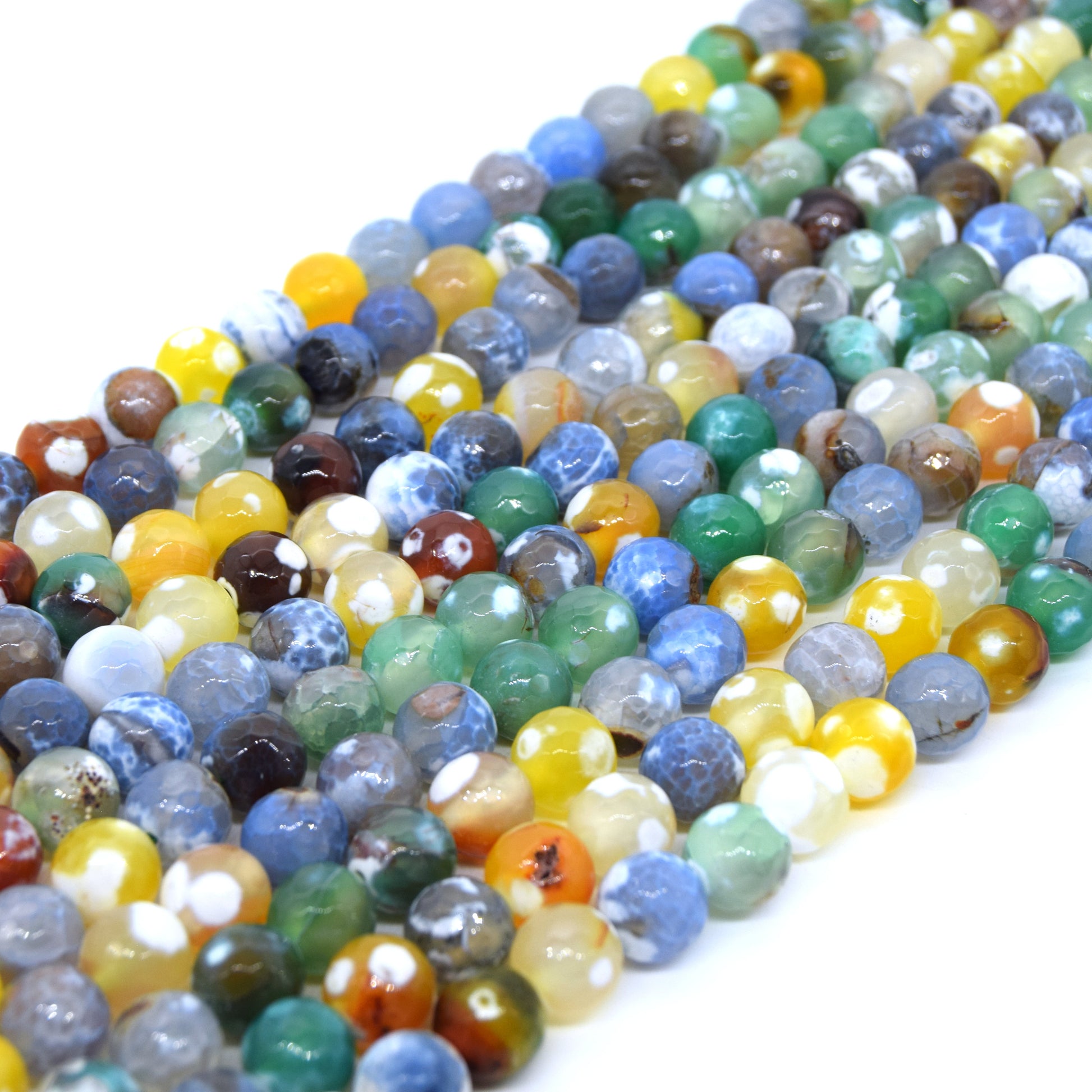 Dyed Agate Beads | 10mm Faceted Smooth Yellow/Green/Gray Spotted Round Gemstone Beads