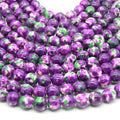 Dyed Mottled Jade Beads | Dyed Deep Purple Green and White Round Gemstone Beads - 8mm 10mm 12mm Available
