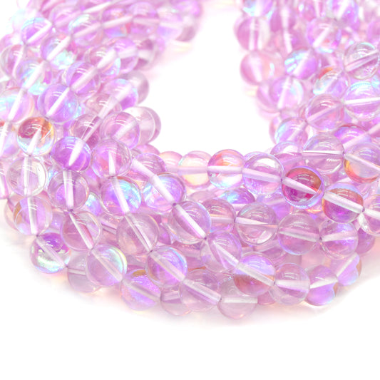 Synthetic Moonstone Beads | Mystic Aura Quartz Beads | Light Lavender Holographic Glass Beads - 6mm 8mm 10mm 12mm Available