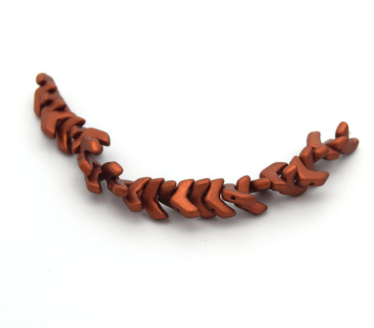 Chevron Duo Beads | 10mm x 4mm Bronze Fire Red - 2 hole Czech Glass | 30 Beads per strand