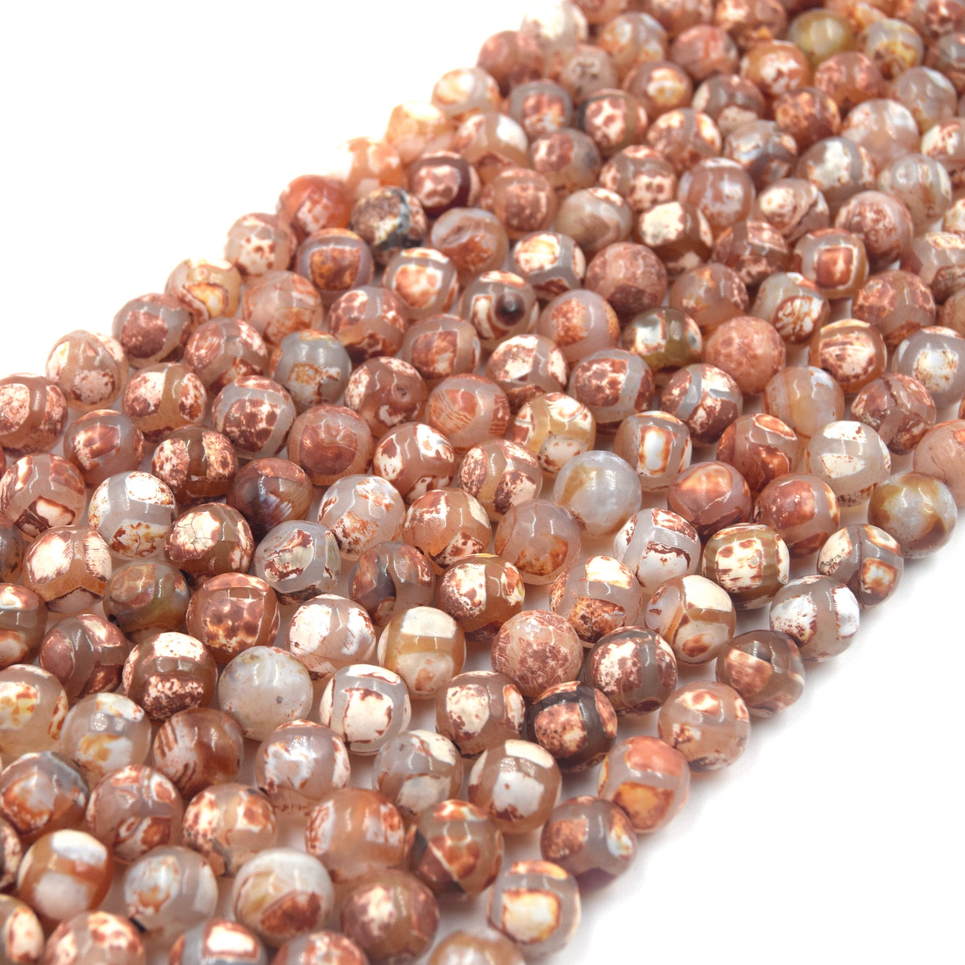 Tibetan Agate Beads | Dzi Beads | Dyed Red Faceted Honeycomb Round Gemstone Beads - 8mm 10mm Available