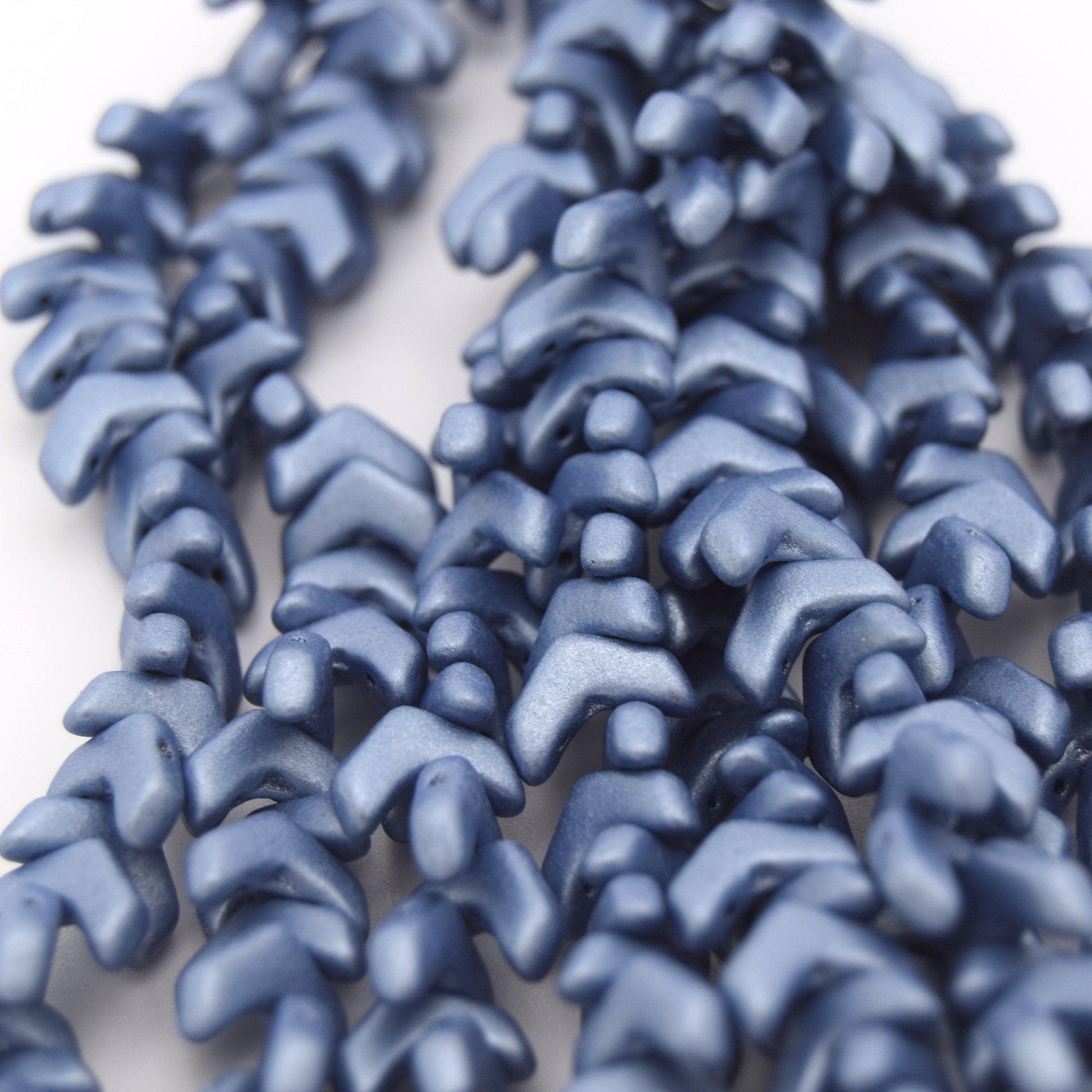 Chevron Duo Beads | 10mm x 4mm Jet Suede Blue - 2 hole Czech Glass | 30 Beads per strand