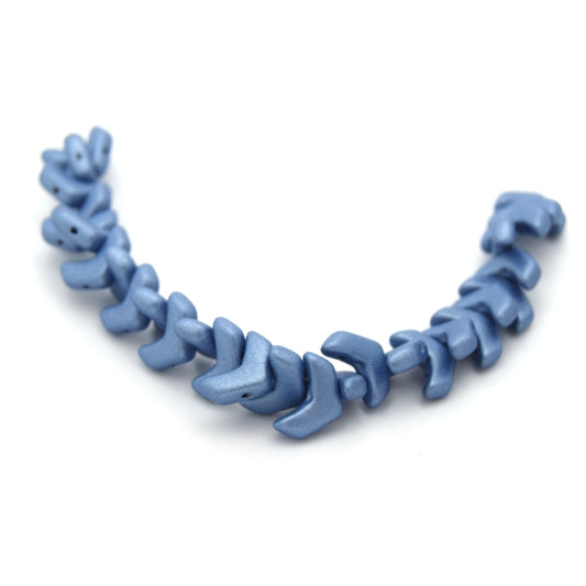 Chevron Duo Beads | 10mm x 4mm Jet Suede Blue - 2 hole Czech Glass | 30 Beads per strand