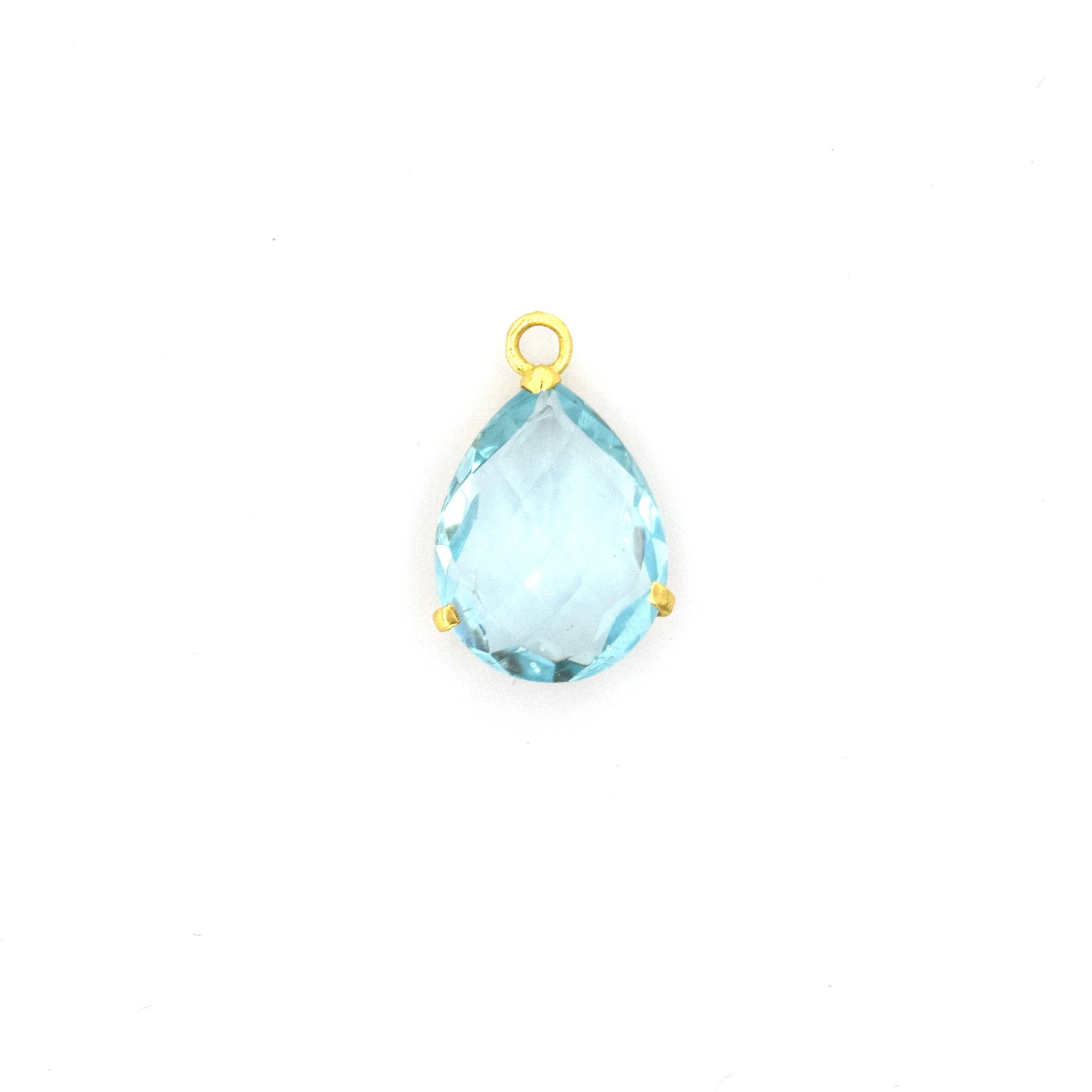 Hydro Quartz Prong Set Teardrop Gold Bezel Pendants - 17mm x 27mm -  Blue, Yellow, Pink, Clear, Gray, Purple, Aqua available