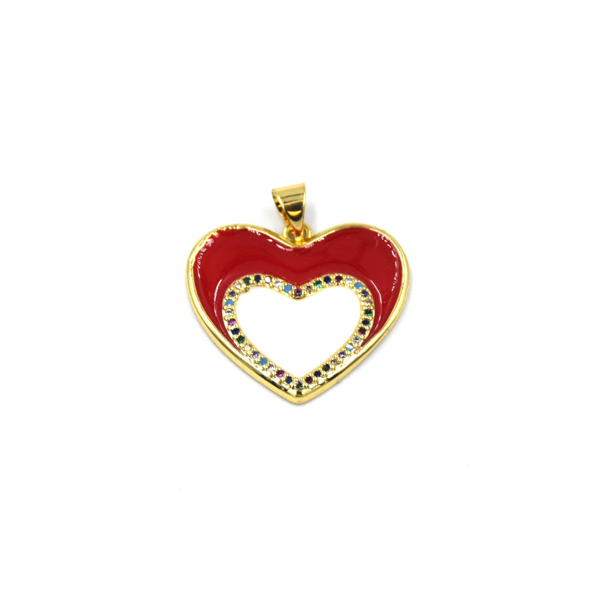 CZ Enamel Brass Pendant | 20mm Heart with Multicolor CZ - White, Black, Red, Blue available