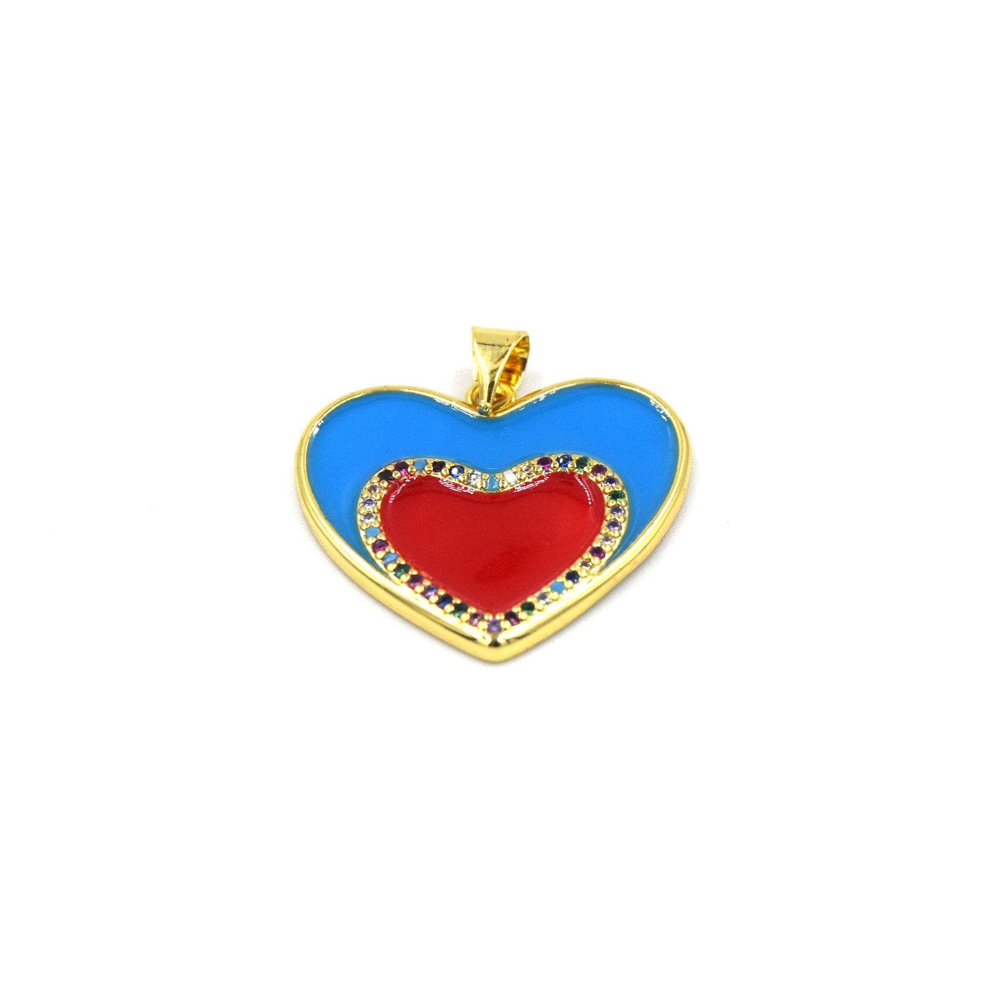 CZ Enamel Brass Pendant | 20mm Heart with Multicolor CZ - White, Black, Red, Blue available