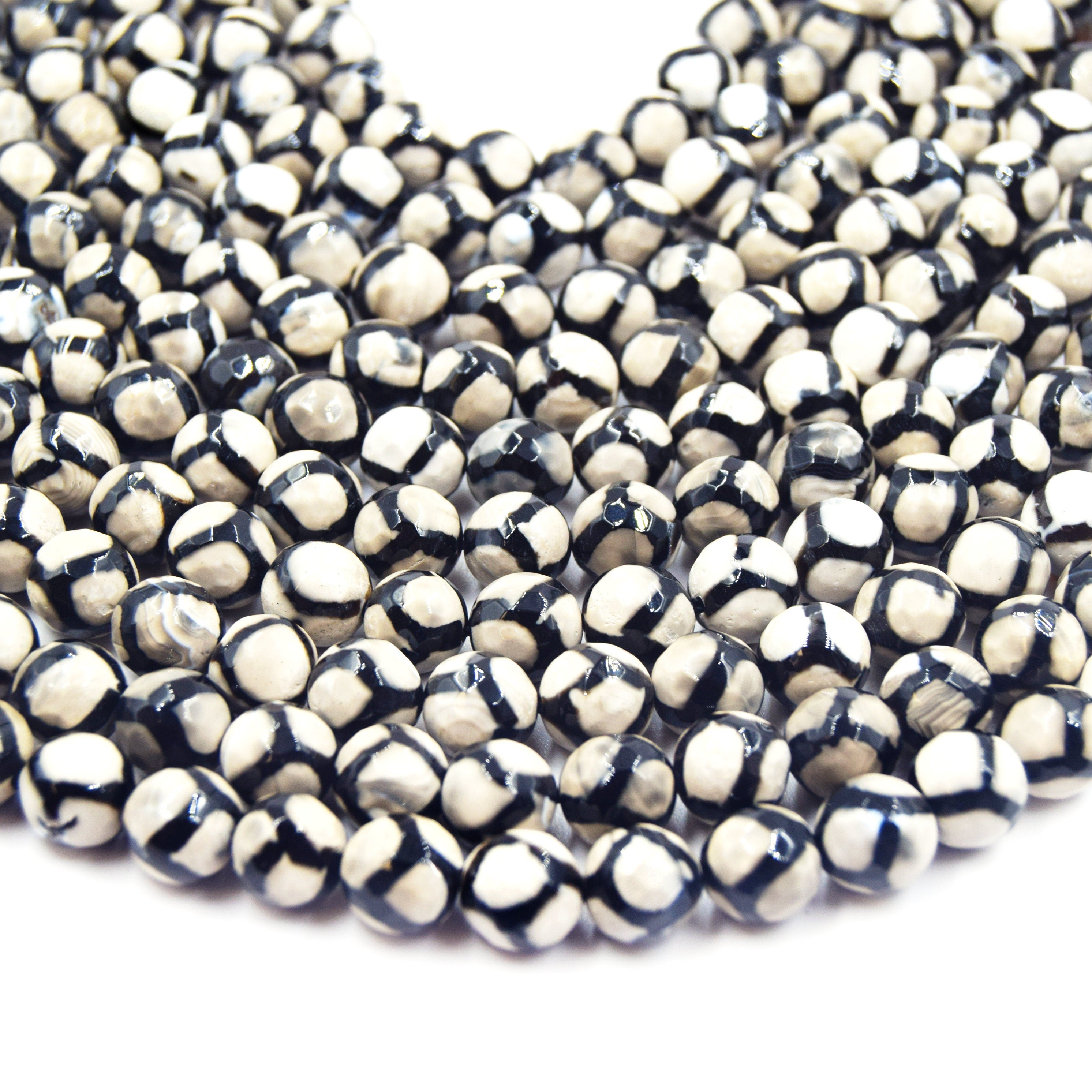 Handmade Rosary, 10mm shop DZI Agate Faceted Beads with Rainbow Line