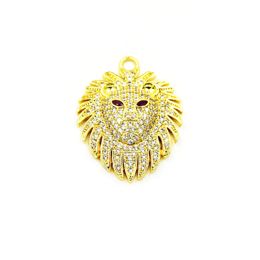 CZ Pendant | 25mm x 28mm Lion Head Shaped Cubic Zirconia Gold Plated Pendant/Charm