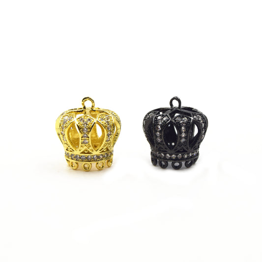 CZ TASSEL CAP | 15mm x 15mm Crown Shaped Cubic Zirconia Pendant Tassel Cap - Gold and Gunmetal available