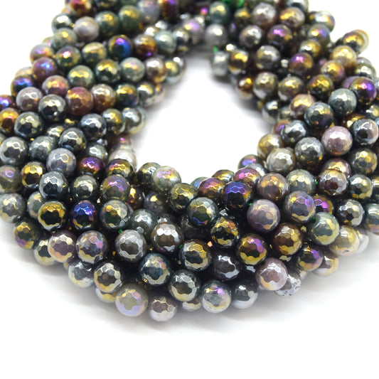 Mystic Coated Indian Agate Beads - Faceted Round AB Coated Agate Gemstone Beads - 8mm & 10mm Available