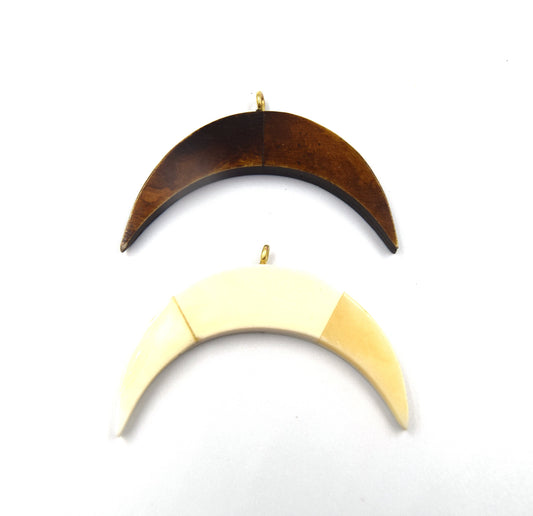 Bone Crescent Pendant | 2" Inch Crescent Shaped Natural Ox Bone with One Gold Suspension Ring | White or Brown