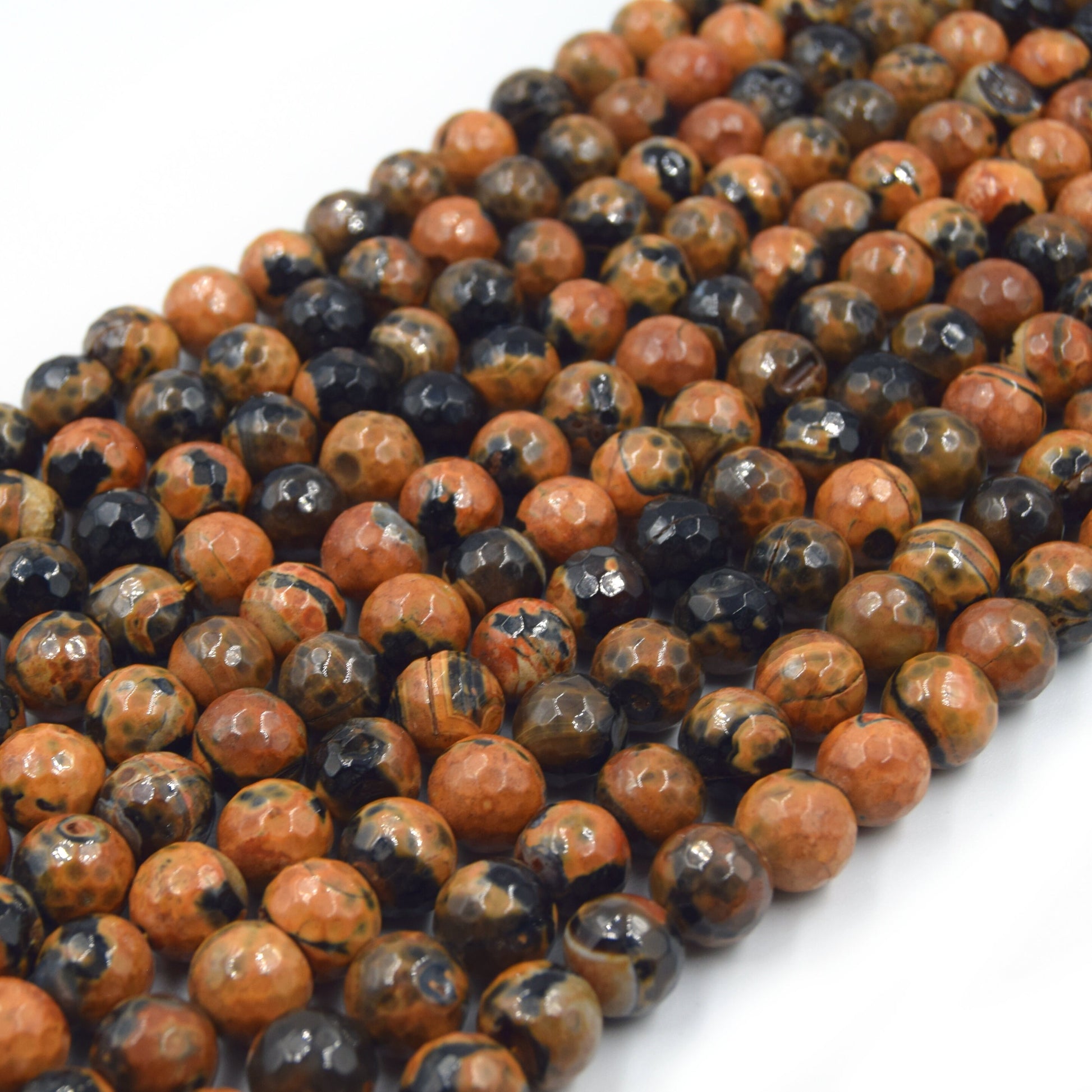 Dyed Agate Beads | 12mm Faceted Orange Black Round Gemstone Beads