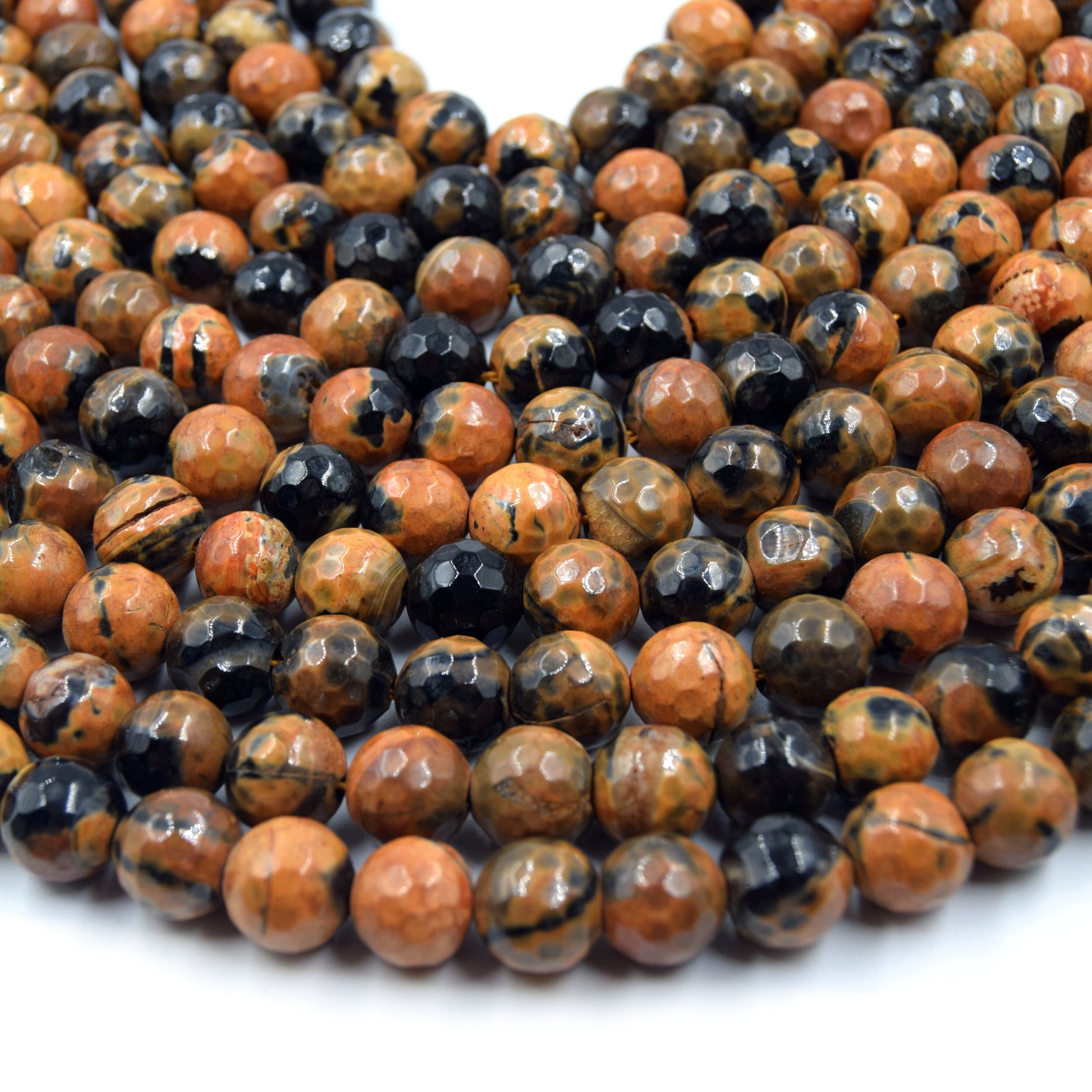 Dyed Agate Beads | 12mm Faceted Orange Black Round Gemstone Beads